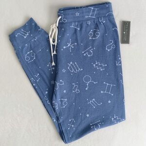 PJ Salvage Lounge Joggers Astrology Print Brushed Stretch Knit Blue White M NWT